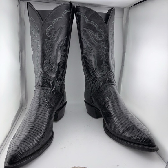 Vintage Justin Men's Lizard 13 B Cowboy Boots Western Style 9152 Black - Picture 3 of 13